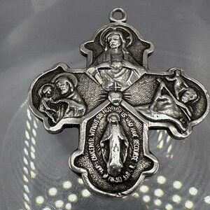 4 Way Cross Medal Pendant St Joseph St Christopher Miraculous Sacred Heart 925